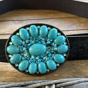 Black & Brown London Turquoise Big Buckle Leather Belt M